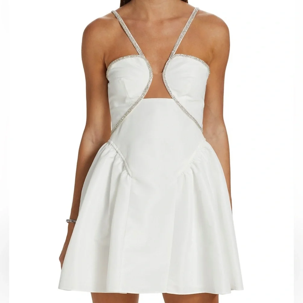 Self Portrait embellished taffeta flared mini dress - Picture 1 of 5